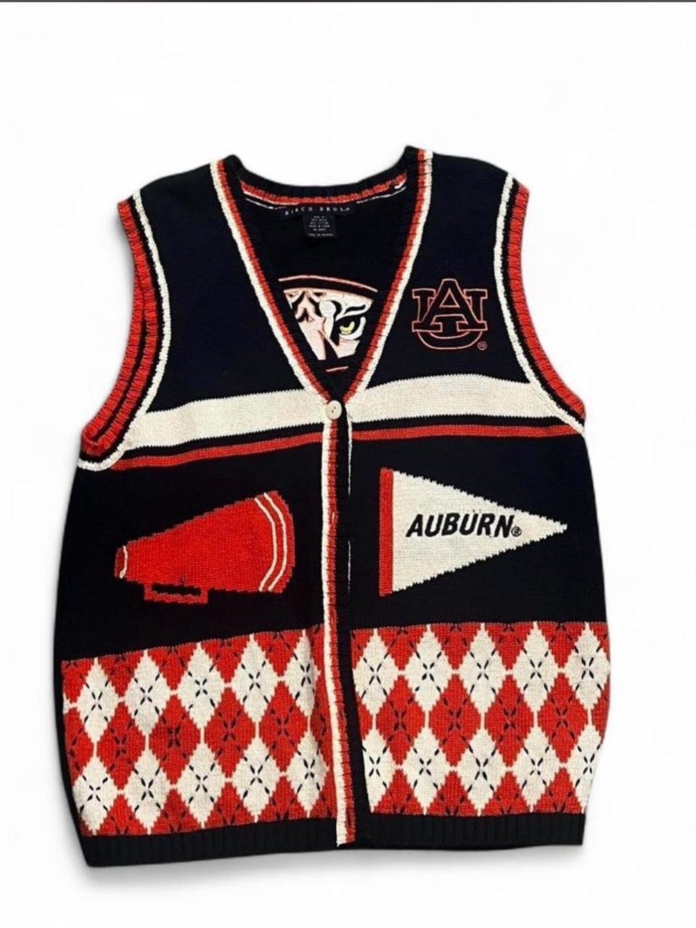 Auburn University Knit Button Vest with Pennant & Megaphone